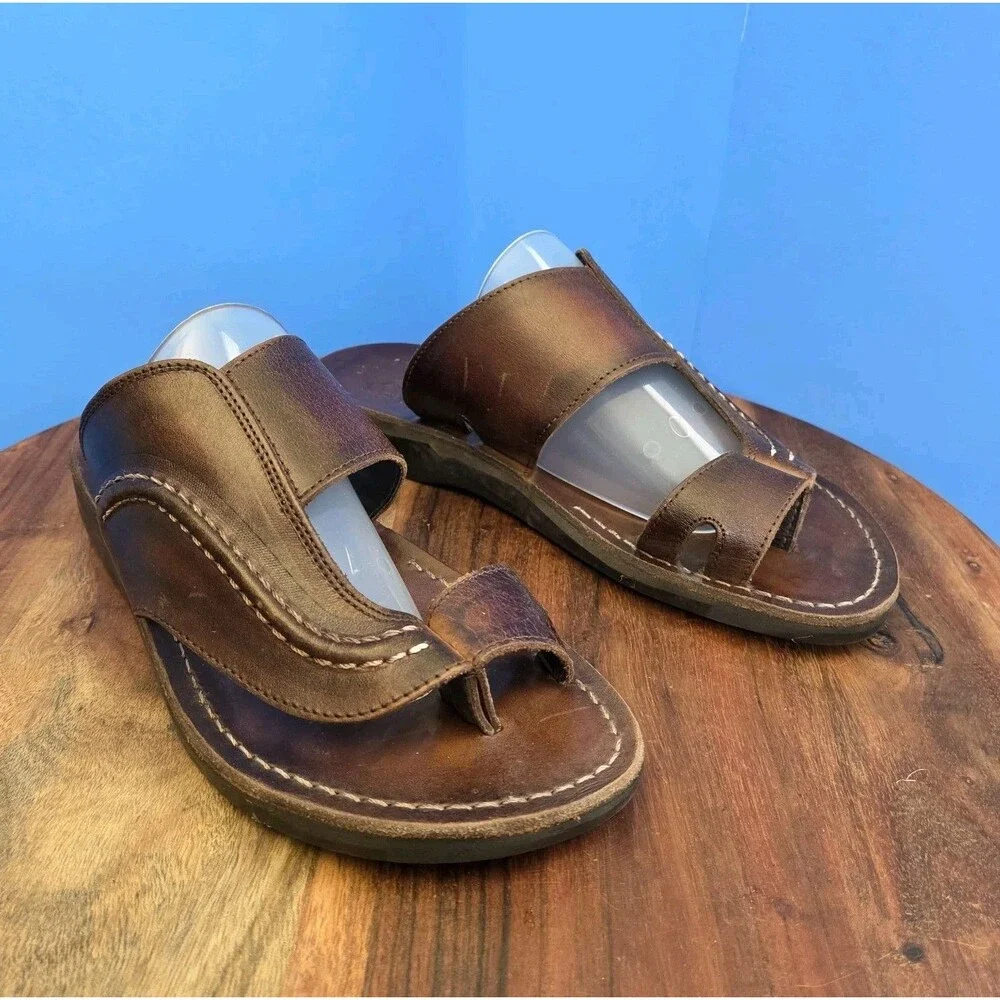 Jerusalem Sandals Peter Leather Toe Strap Sandal Men's 43 (10) Brown (HTF Size)